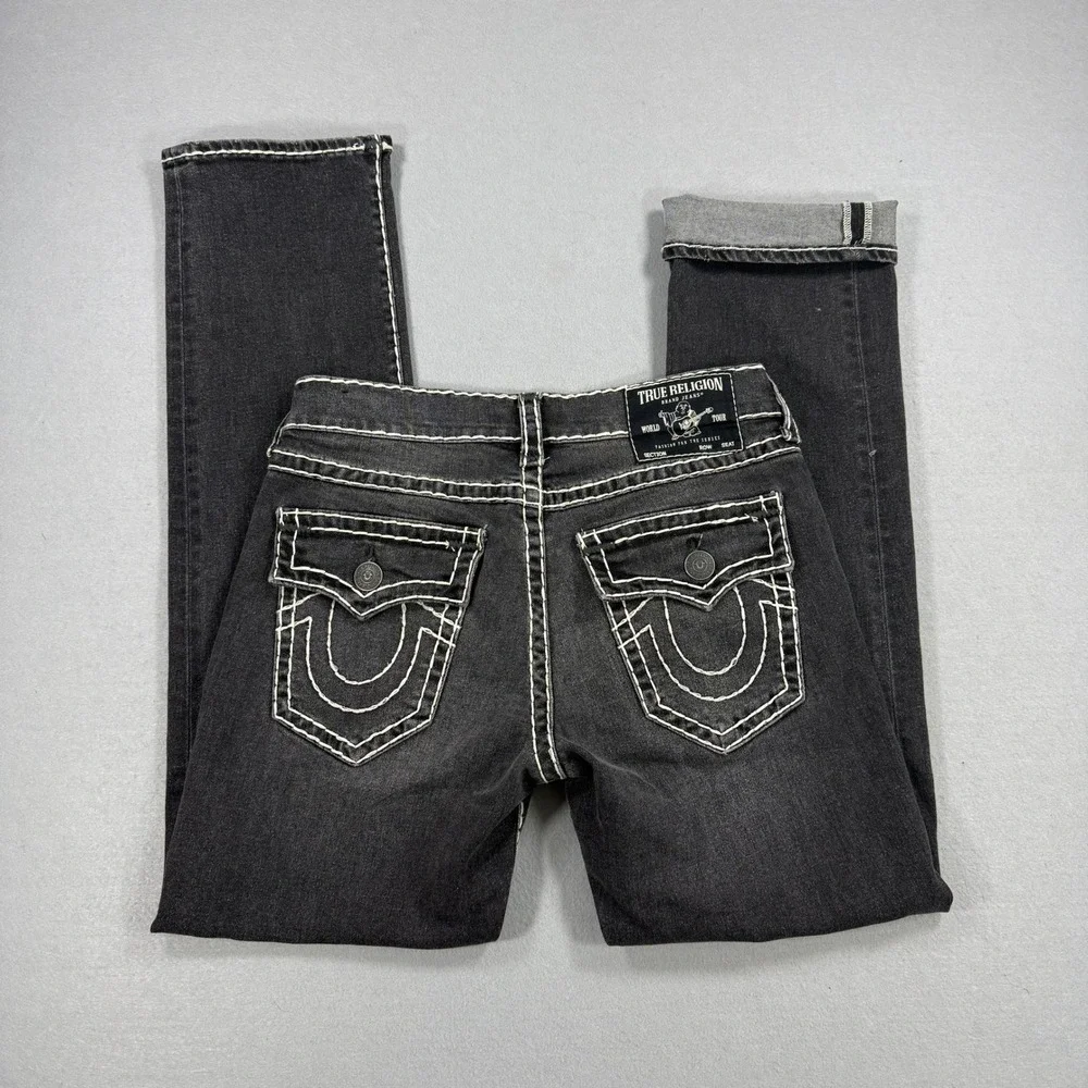True Religion Ricky Jeans Men 31 Black Selvedge Super T Contrast Stitch Acid Y2K
